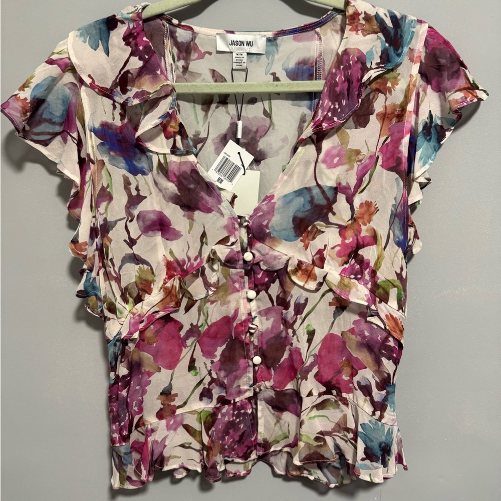 NWT- Jason Wu- Women’s Soft Floral V-Neck Blouse. Size M